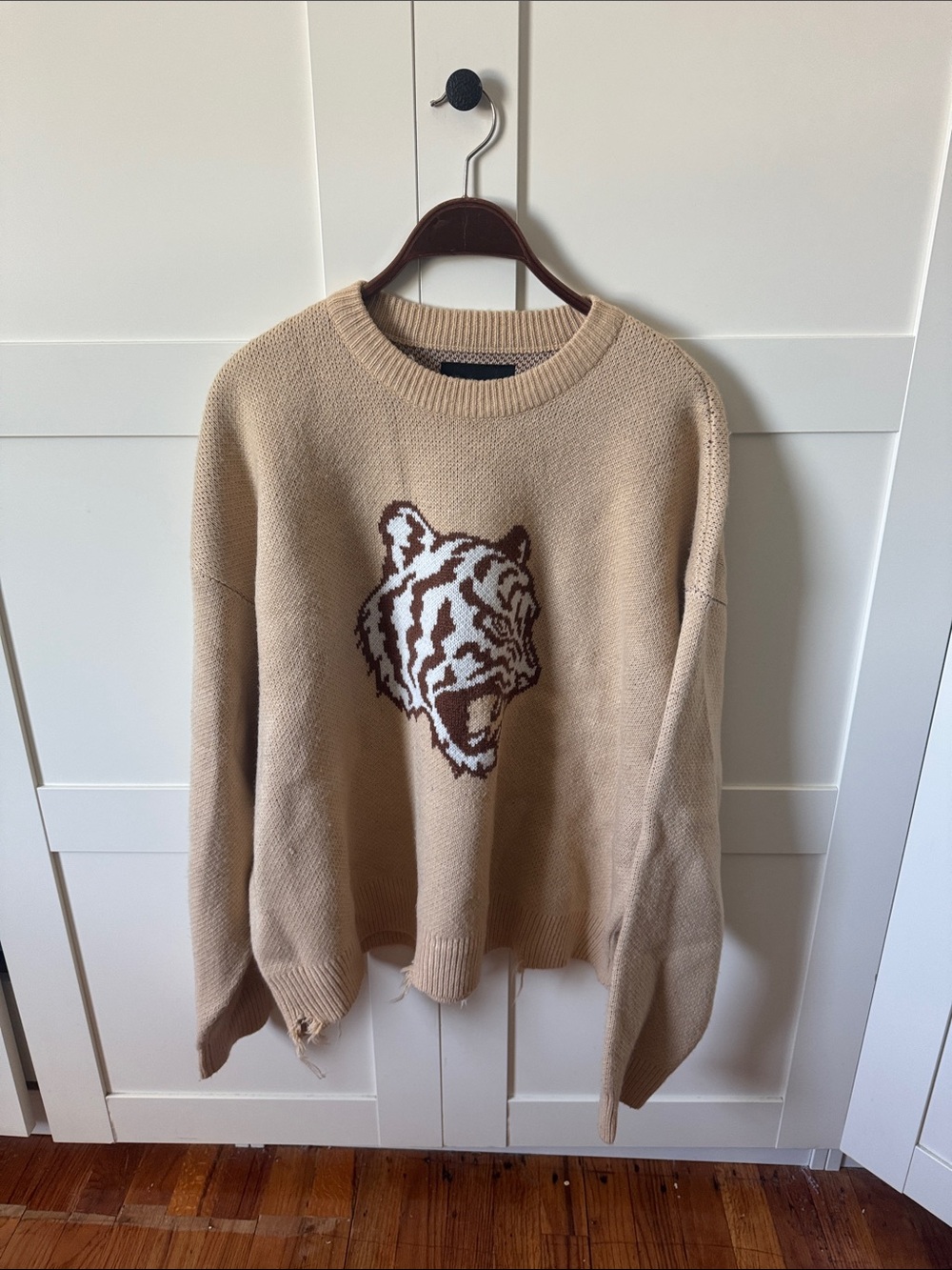 PacSun Beige Tiger Crewneck Knit Sweater